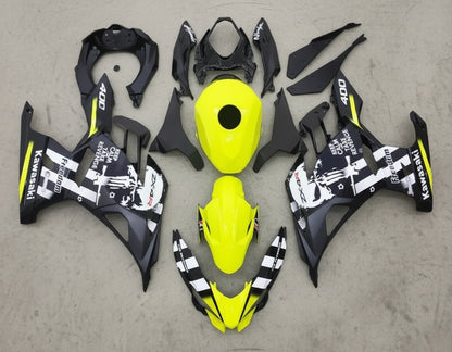 Kawasaki Ninja 400 Fairings (2018-2023) Yellow, Black, White Skull at KingsMotorcycleFairings.com