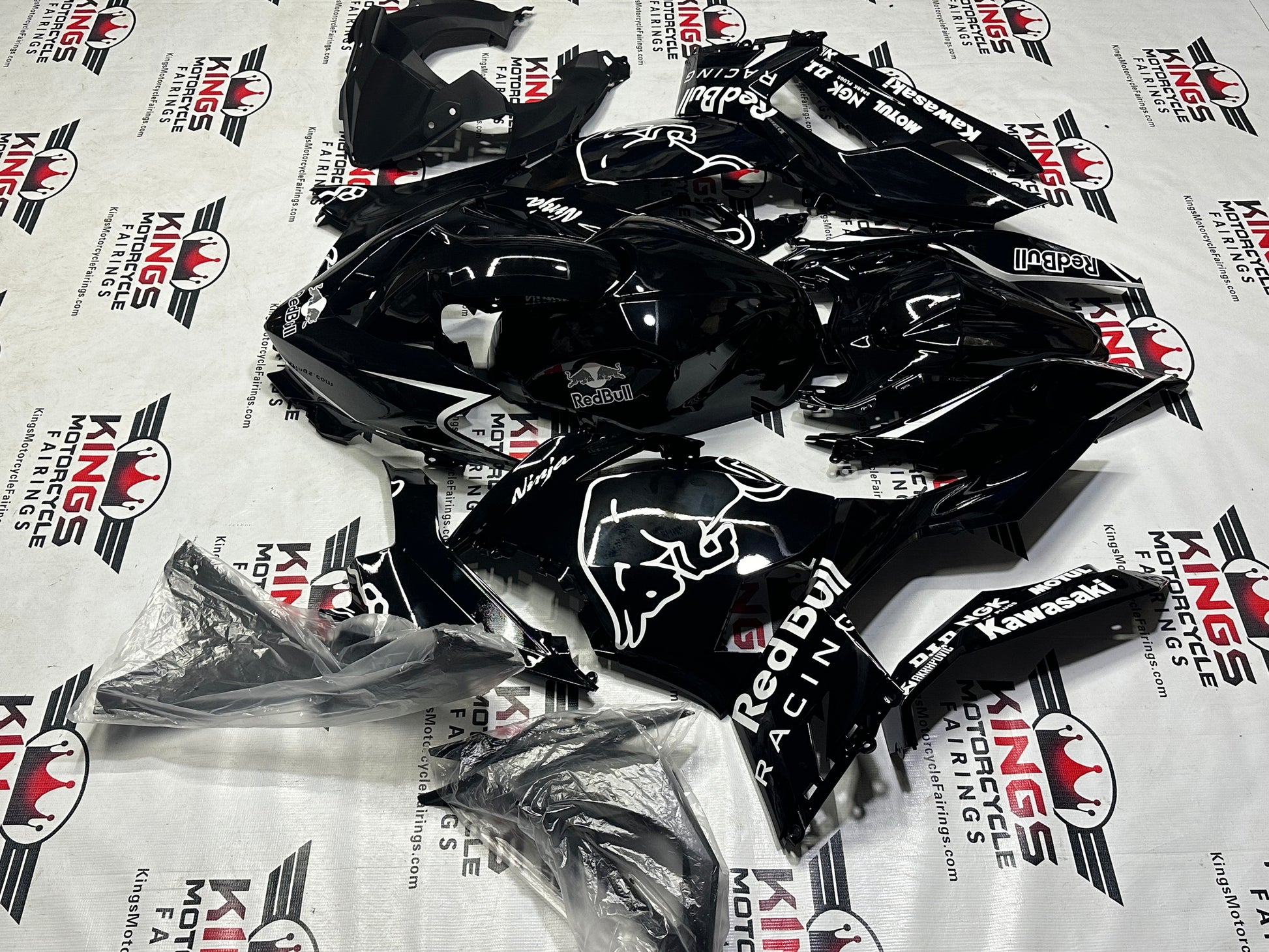 Kawasaki Ninja 400 Race Fairings (2018-2023) Black, White RedBull from KingsMotorcycleFairings.com