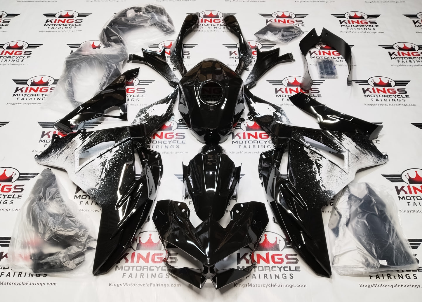 Kawasaki Ninja 500 Fairing Kit (2024-2025) Black, White Spray from KingsMotorcycleFairings.com