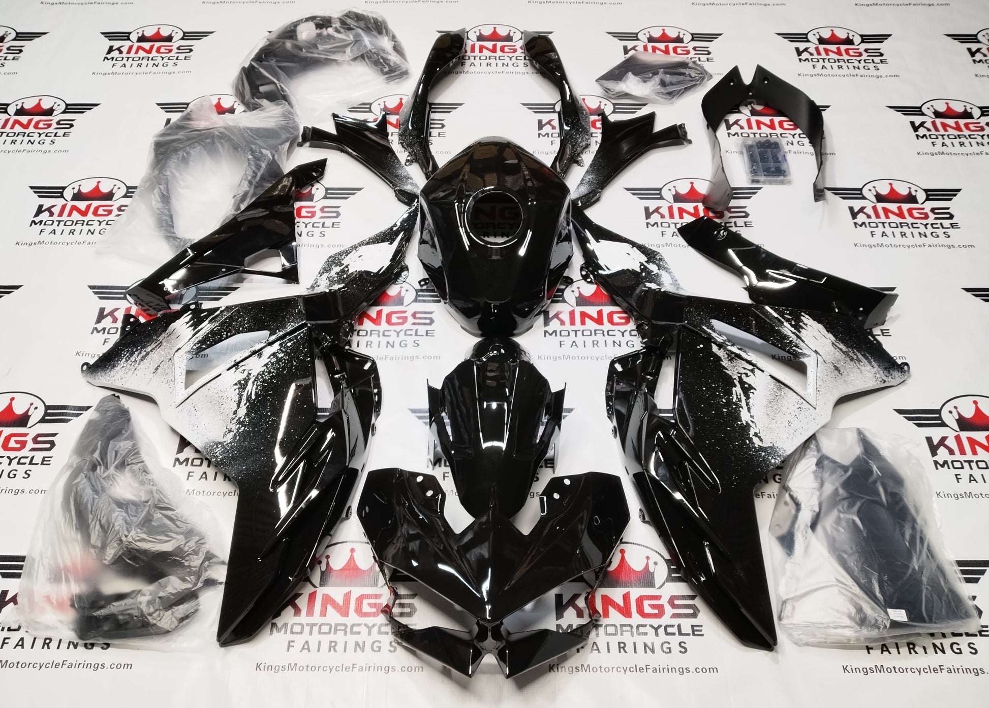 Kawasaki Ninja 500 Fairing Kit (2024-2025) Black, White Spray from KingsMotorcycleFairings.com