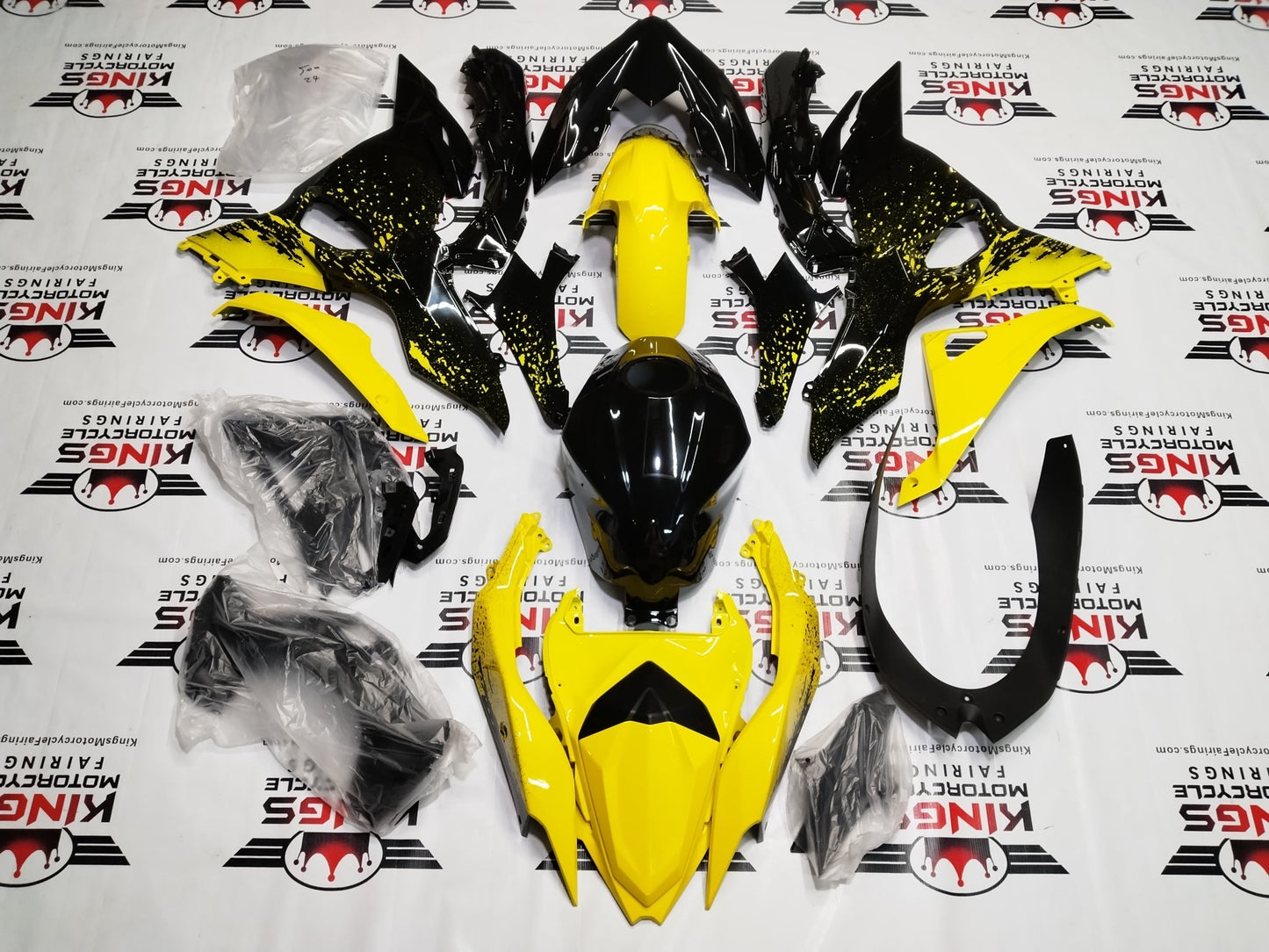 Kawasaki Ninja 500 Fairing Kit (2024-2025) Black, Yellow Spray at KingsMotorcycleFairings.com