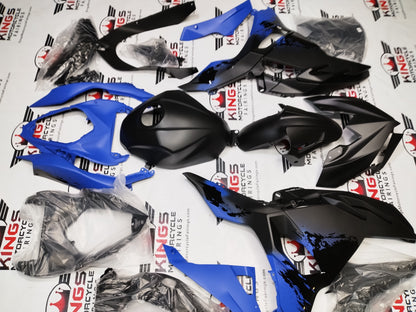 Kawasaki Ninja 500 Fairing Kit (2024-2025) Flat Black, Blue Spray at KingsMotorcycleFairings.com