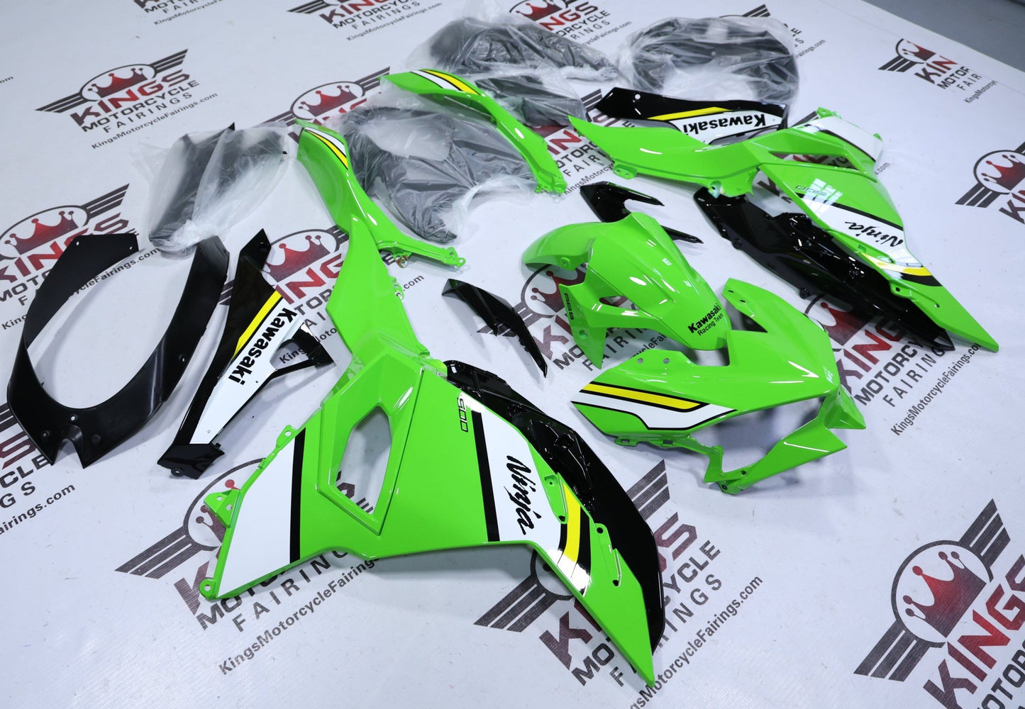 Kawasaki Ninja 500 Fairing Kit (2024-2025) Green, White, Yellow at KingsMotorcycleFairings.com