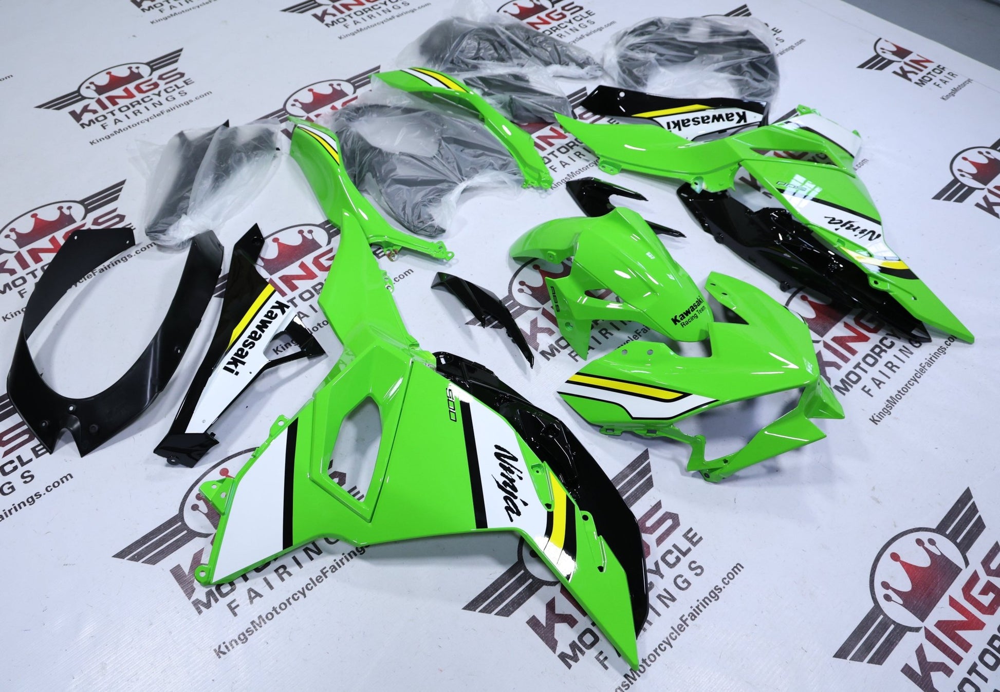 Kawasaki Ninja 500 Fairing Kit (2024-2025) Green, White, Yellow at KingsMotorcycleFairings.com