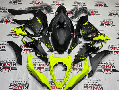 Kawasaki Ninja 500 Fairing Kit (2024-2025) Matte Black, Neon Yellow Spray at KingsMotorcycleFairings.com