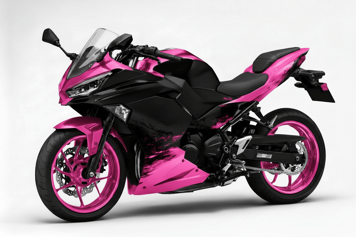 Kawasaki Ninja 500 Fairing Kit (2024-2025) Matte Black, Pink Splash at KingsMotorcycleFairings.com