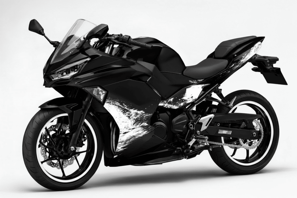 Kawasaki Ninja 500 Fairing Kit (2024-2025) Matte Black, White Splash at KingsMotorcycleFairings.com