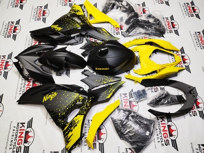 Kawasaki Ninja 500 Fairing Kit (2024-2025) Matte Black, Yellow Spray from KingsMotorcycleFairings.com