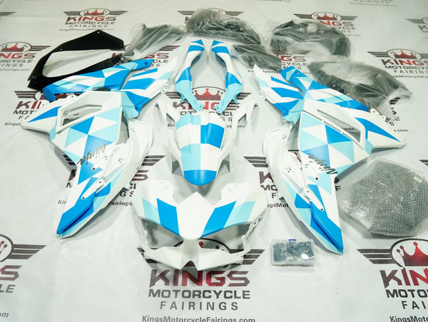 Kawasaki Ninja 500 Fairing Kit (2024-2025) Matte Blue, White Geometric at KingsMotorcycleFairings.com