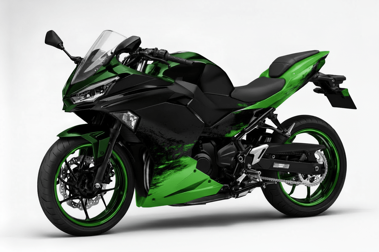Kawasaki Ninja 500 Fairing Kit (2024-2025) Matte Green, Matte Black Splash at KingsMotorcycleFairings.com