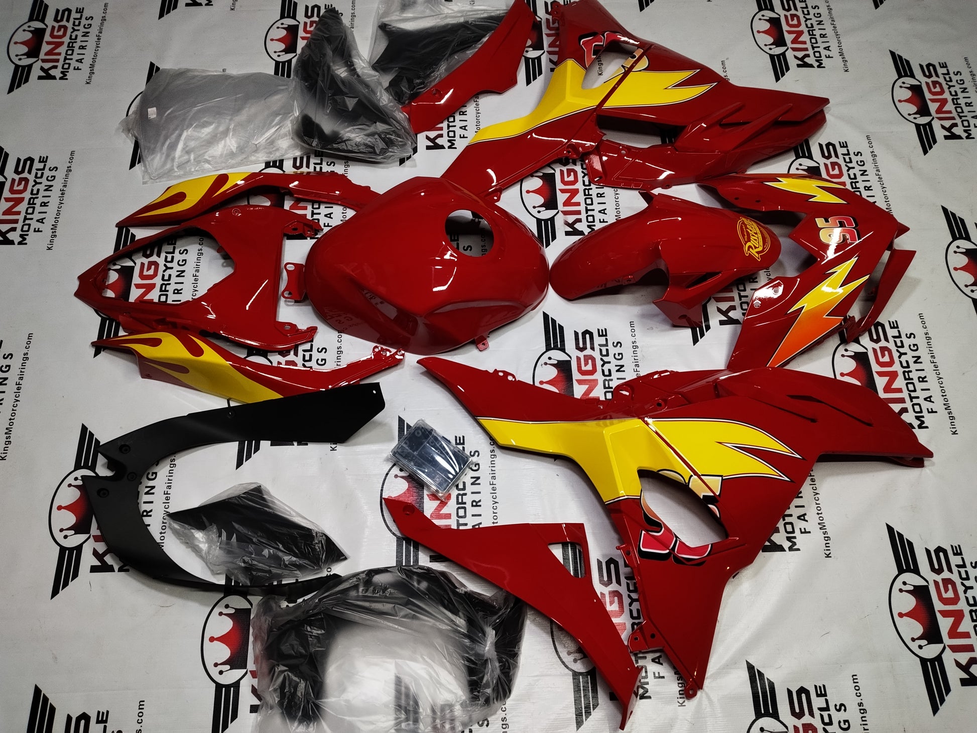 Kawasaki Ninja 500 Fairing Kit (2024-2025) Red Lightning McQueen at KingsMotorcycleFairings.com