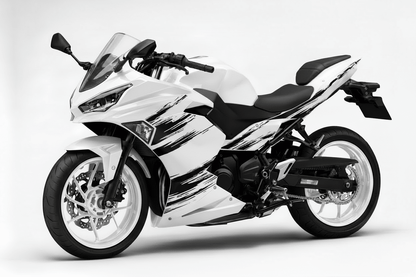 Kawasaki Ninja 500 Fairing Kit (2024-2025) White, Black Brush Strokes at KingsMotorcycleFairings.com