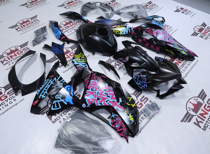 Kawasaki Ninja 500 Fairing Set (2024-2025) Matte Black Graffiti Jinx at KingsMotorcycleFairings.com