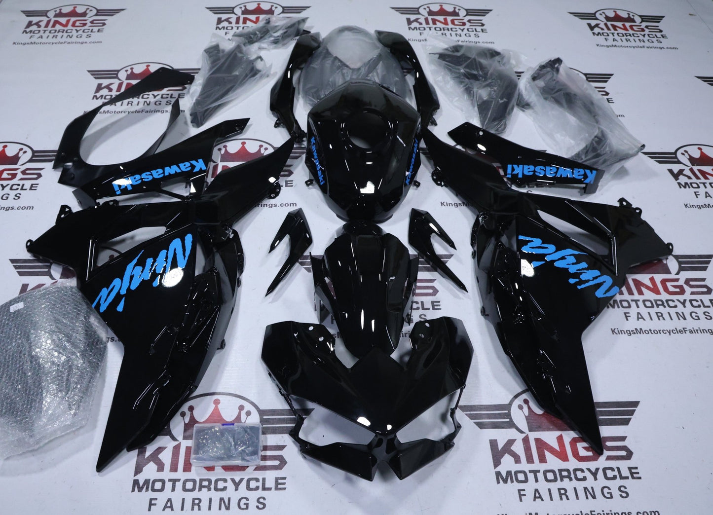 Kawasaki Ninja 500 Fairings (2024-2025) Black, Sky Blue at KingsMotorcycleFairings.com