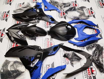 Kawasaki Ninja 500 Fairings (2024-2025) Flat Black, Blue Spray at KingsMotorcycleFairings.com