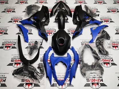 Kawasaki Ninja 500 Fairings (2024-2025) Flat Black, Blue Spray from KingsMotorcycleFairings.com