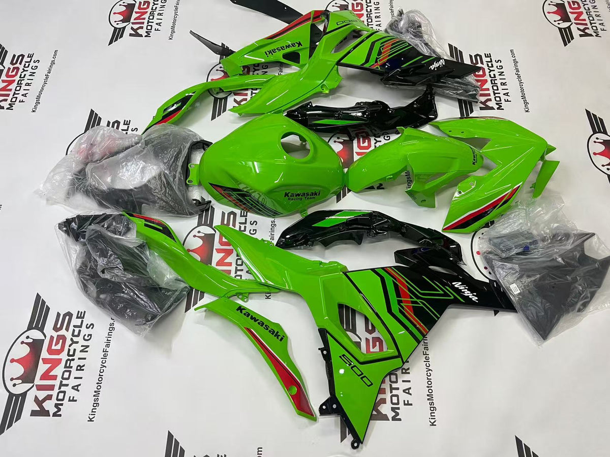 Kawasaki Ninja 500 Fairings (2024-2025) Green, Black, Red Stripe at KingsMotorcycleFairings.com