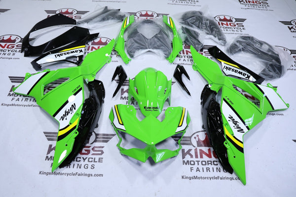 Kawasaki Ninja 500 Fairings (2024-2025) Green, White, Yellow Stripe at KingsMotorcycleFairings.com