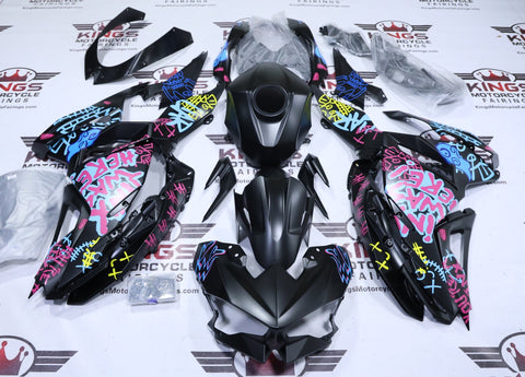 Kawasaki Ninja 500 Fairings (2024-2025) Matte Black Graffiti Jinx at KingsMotorcycleFairings.com