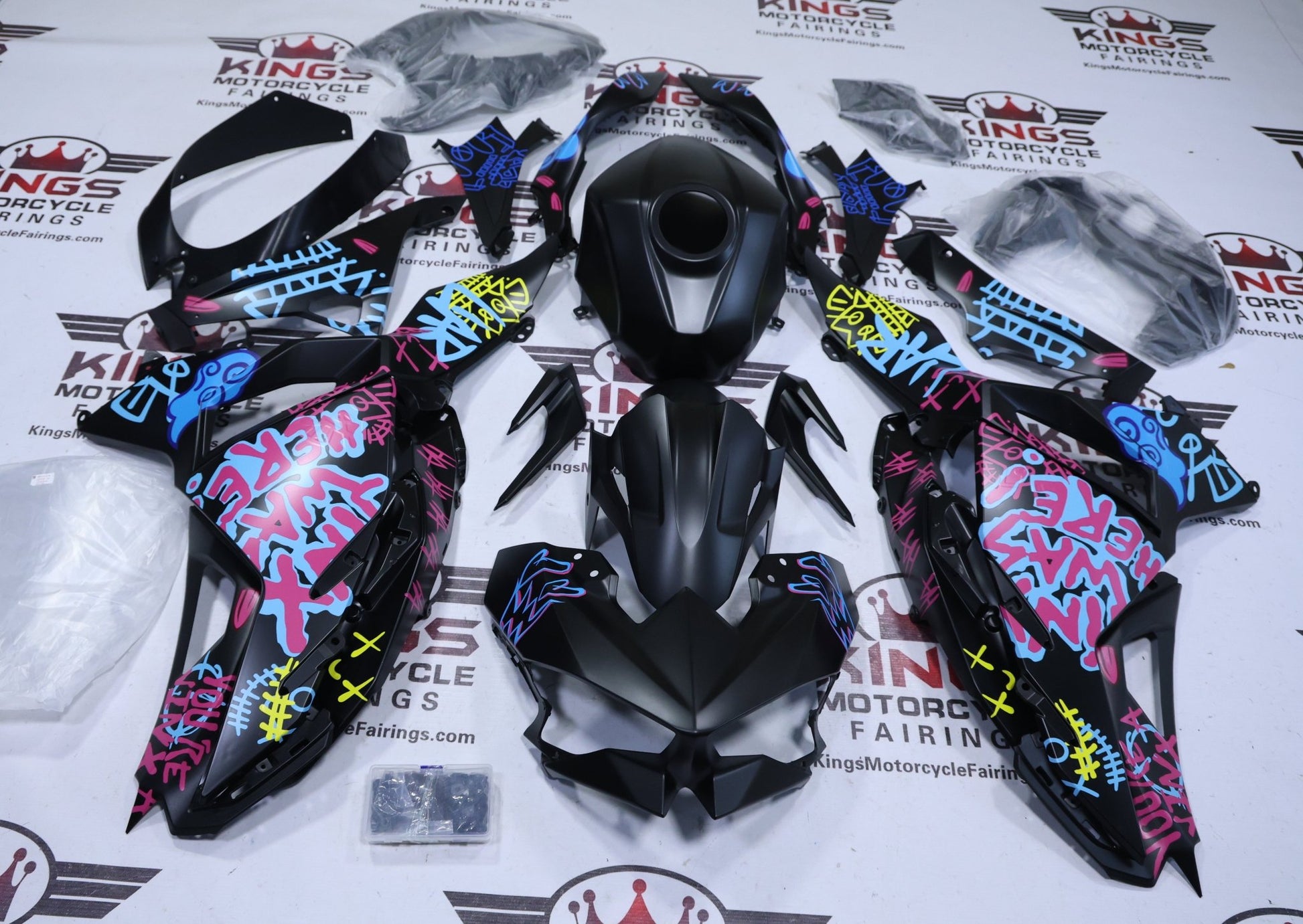 Kawasaki Ninja 500 Fairings (2024-2025) Matte Black Jinx Cartoon at KingsMotorcycleFairings.com