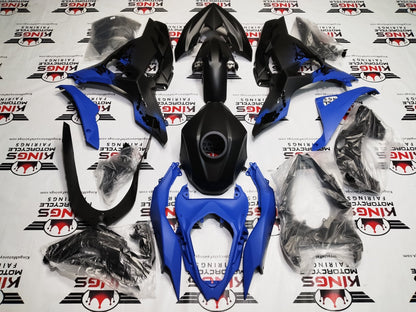 Kawasaki Ninja 500 Fairings (2024-2025) Matte Black, Blue Spray from KingsMotorcycleFairings.com
