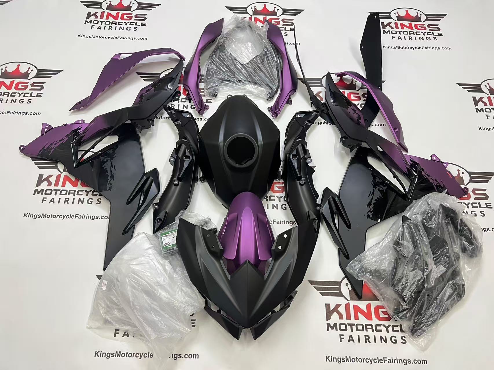 Kawasaki Ninja 500 Fairings (2024-2025) Matte Black, Matte Purple Spray from KingsMotorcycleFairings.com