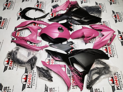 Kawasaki Ninja 500 Fairings (2024-2025) Matte Black, Pink Splash at KingsMotorcycleFairings.com