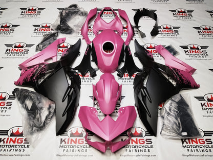 Kawasaki Ninja 500 Fairings (2024-2025) Matte Black, Pink Splash from KingsMotorcycleFairings.com