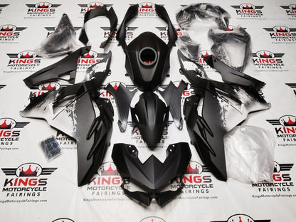 Kawasaki Ninja 500 Fairings (2024-2025) Matte Black, White Splash from KingsMotorcycleFairings.com