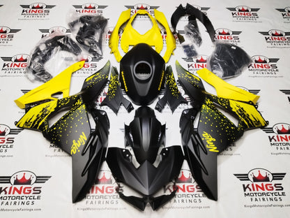 Kawasaki Ninja 500 Fairings (2024-2025) Matte Black, Yellow Spray at KingsMotorcycleFairings.com