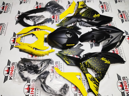 Kawasaki Ninja 500 Fairings (2024-2025) Matte Black, Yellow Spray from KingsMotorcycleFairings.com