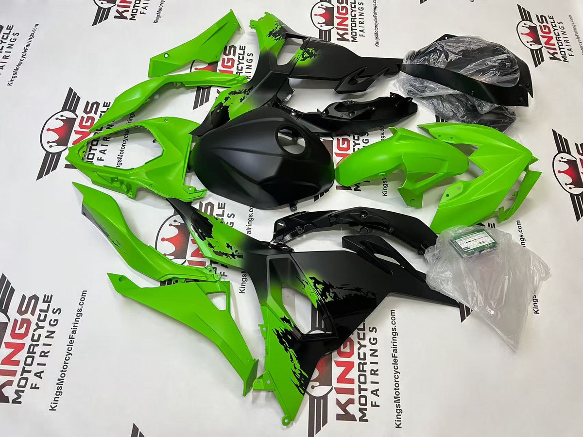 Kawasaki Ninja 500 Fairings (2024-2025) Matte Green, Matte Black, Black Splash at KingsMotorcycleFairings.com