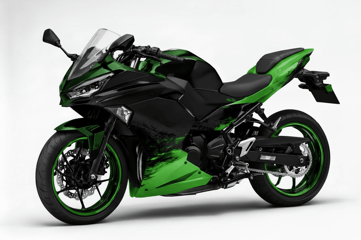 Kawasaki Ninja 500 Fairings (2024-2025) Matte Green, Matte Black, Black Splash from KingsMotorcycleFairings.com