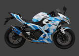 Kawasaki Ninja 500 Fairings (2024-2025) Matte White, Blue Geometric from KingsMotorcycleFairings.com