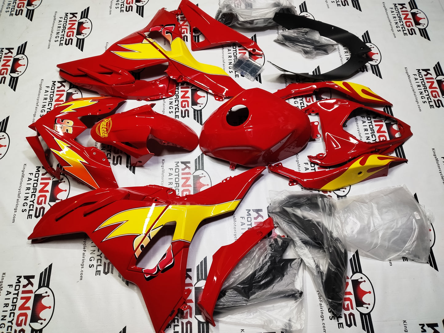 Kawasaki Ninja 500 Fairings (2024-2025) Red Lightning McQueen at KingsMotorcycleFairings.com