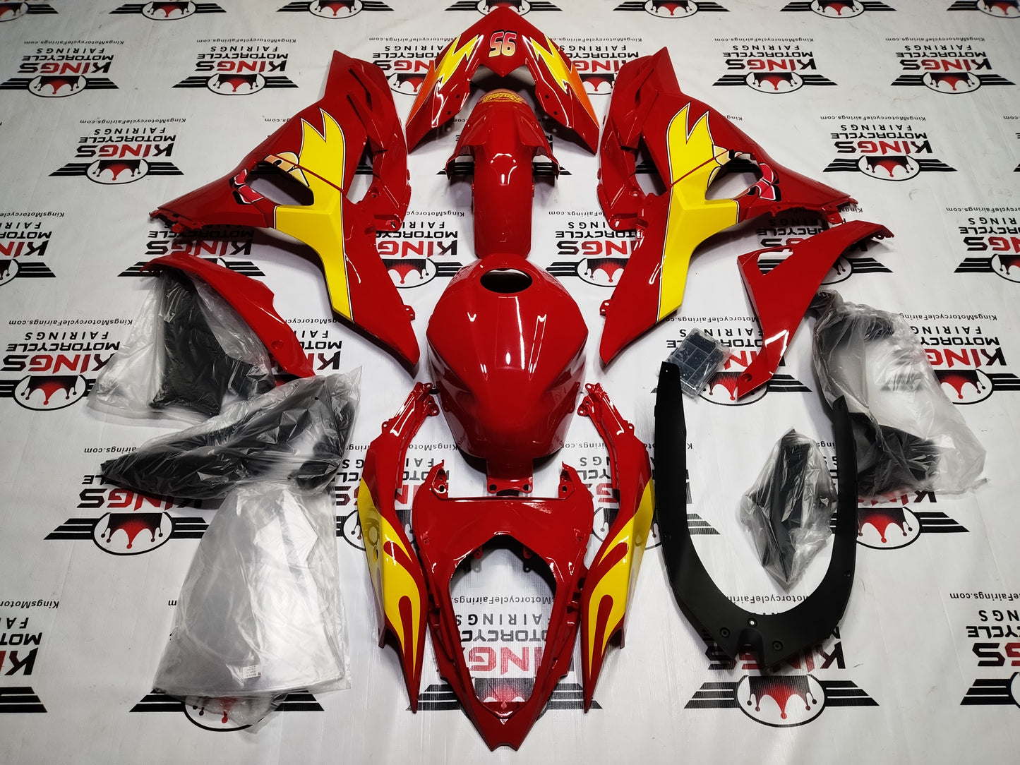 Kawasaki Ninja 500 Fairings (2024-2025) Red Lightning McQueen from KingsMotorcycleFairings.com