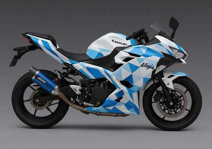 Kawasaki Ninja 500 Fairings (2024-2025) Gloss White, Blue Geometric from KingsMotorcycleFairings.com