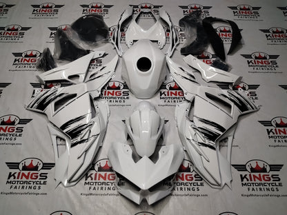 Kawasaki Ninja 500 Fairings (2024-2025) White, Black Brush Stripes from KingsMotorcycleFairings.com