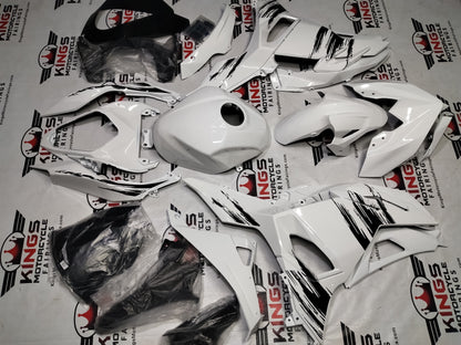 Kawasaki Ninja 500 Fairings (2024-2025) White, Black Brush Strokes at KingsMotorcycleFairings.com