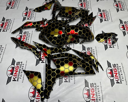 Kawasaki Ninja 650 Fairing Kit (2020-2025) Honeycomb Black, Gold, Red from KingsMotorcycleFairings.com