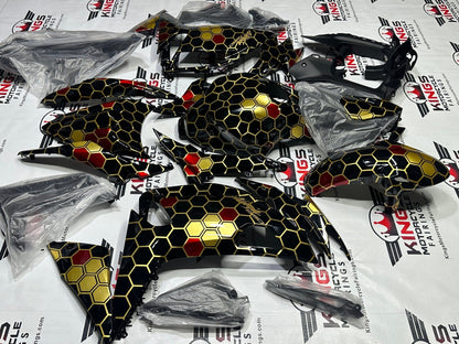 Kawasaki Ninja 650 Fairing Set (2020-2025) Black, Gold, Red Honeycomb at KingsMotorcycleFairings.com