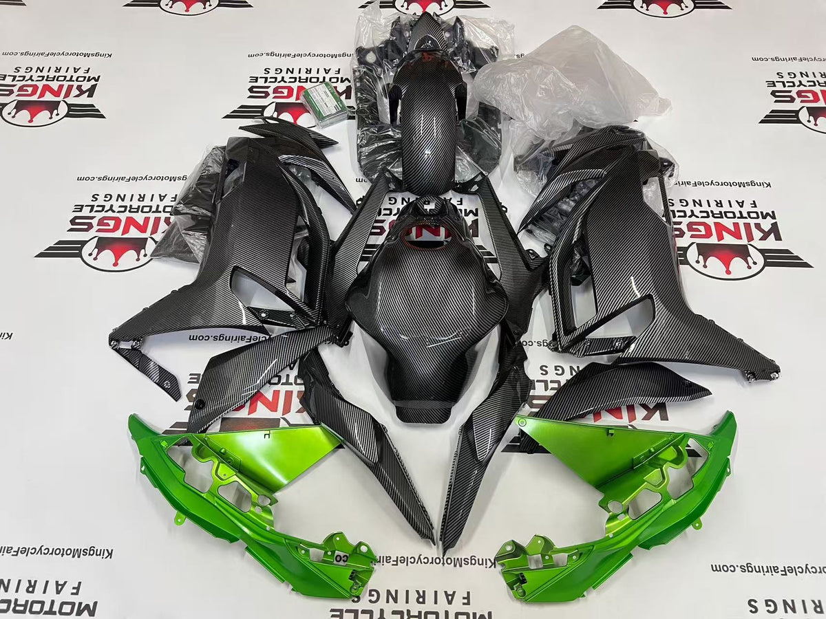 Kawasaki Ninja 650 Fairing Set (2020-2025) Faux Carbon Fiber, Lime Green from KingsMotorcycleFairings.com