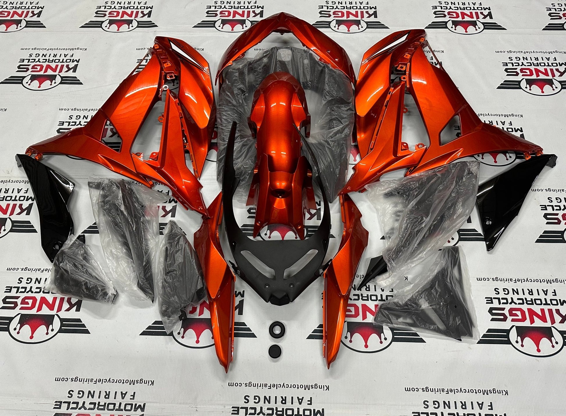 Kawasaki Ninja 650 Fairing kit (2017-2019) Orange, Black, Stripe at KingsMotorcycleFairings.com