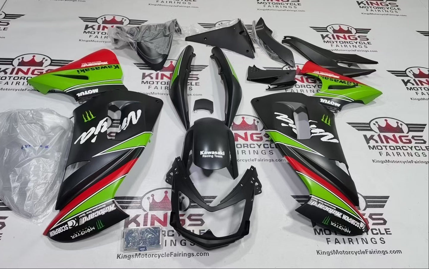 Kawasaki Ninja 650 Fairings (2006-2008) Matte Black, Green, Red KRT from KingsMotorcycleFairings.com