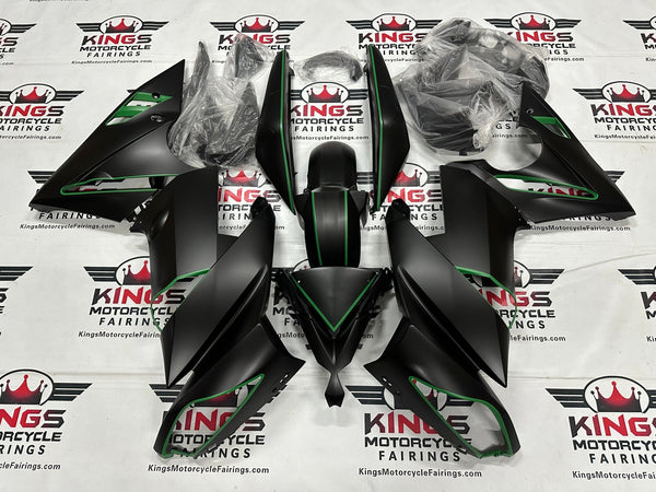 Kawasaki Ninja 650 Fairings (2009-2011) Matte Black, Green Pinstripe at KingsMotorcycleFairings.com