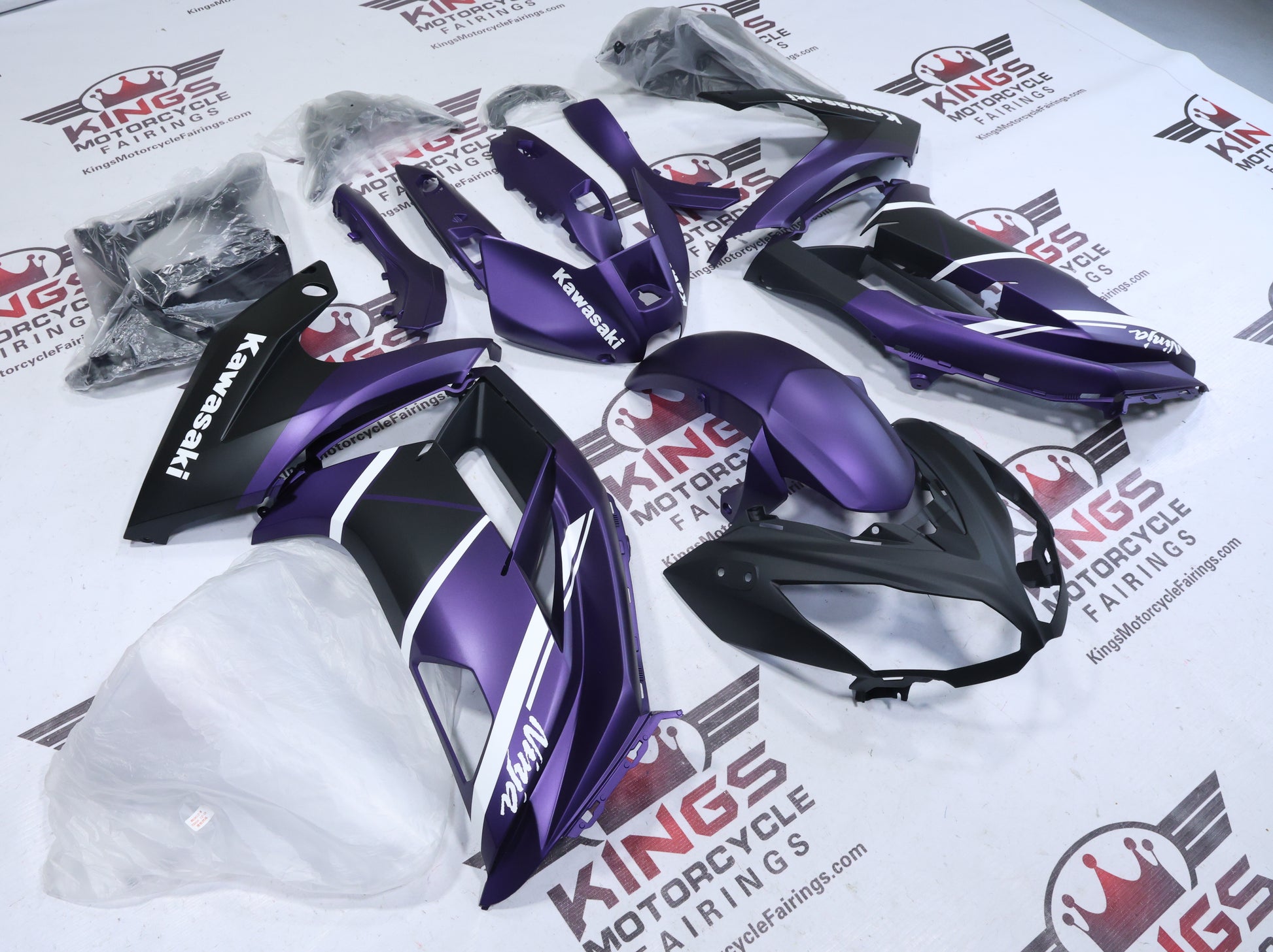 Kawasaki Ninja 650 Fairings (2012-2016) Matte Purple, Black, White at KingsMotorcycleFairings.com