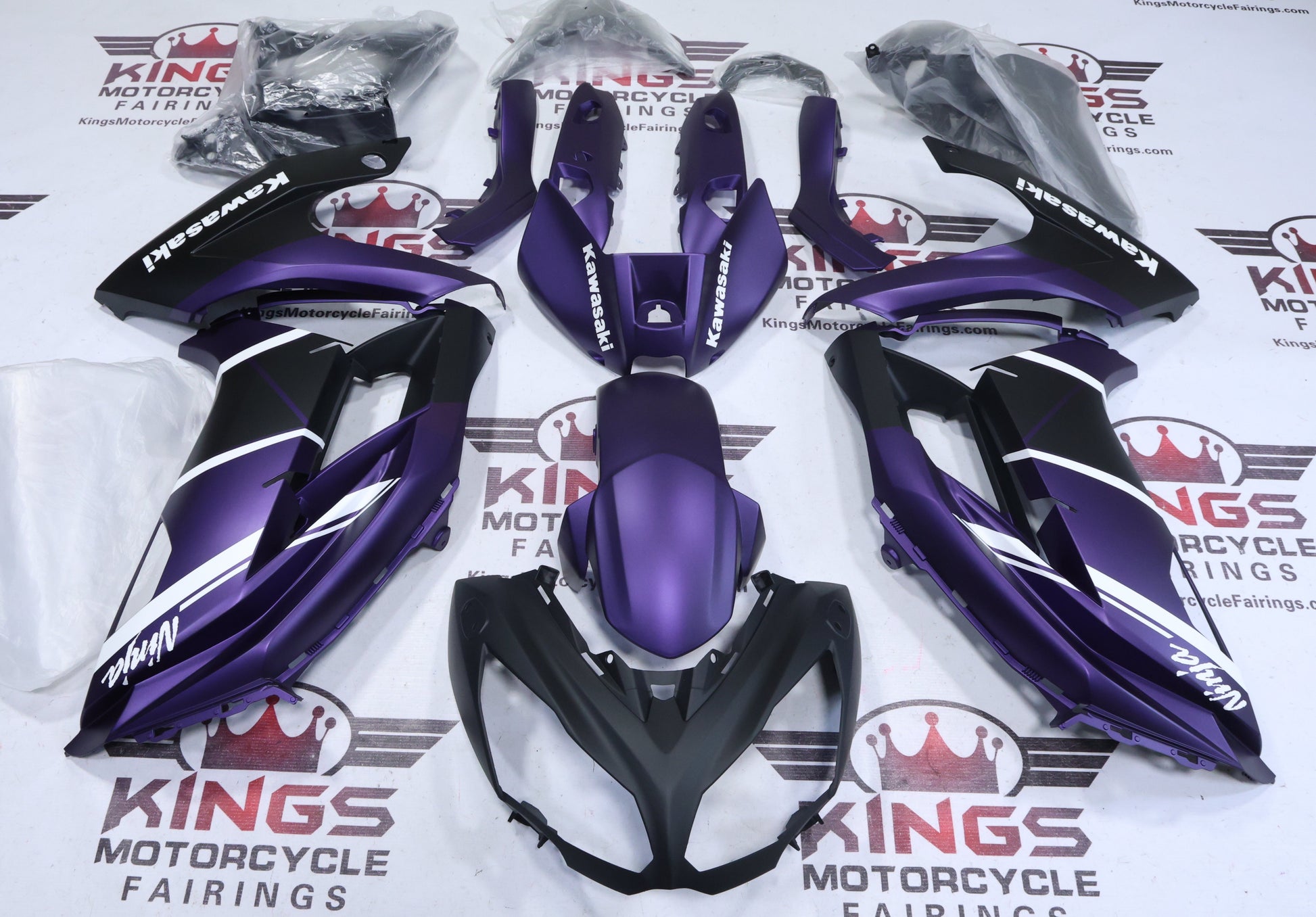 Kawasaki Ninja 650 Fairings (2012-2016) Matte Purple, Black, White from KingsMotorcycleFairings.com