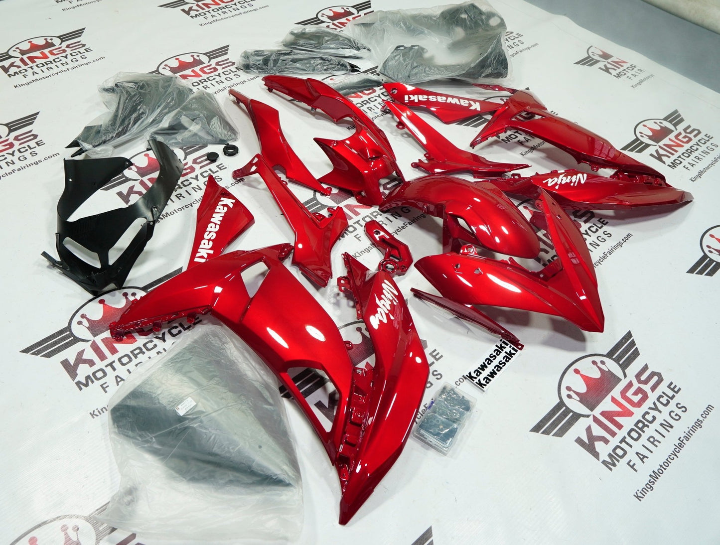 Kawasaki Ninja 650 Fairings (2017-2019) Candy Apple Red, White at KingsMotorcycleFairings.com