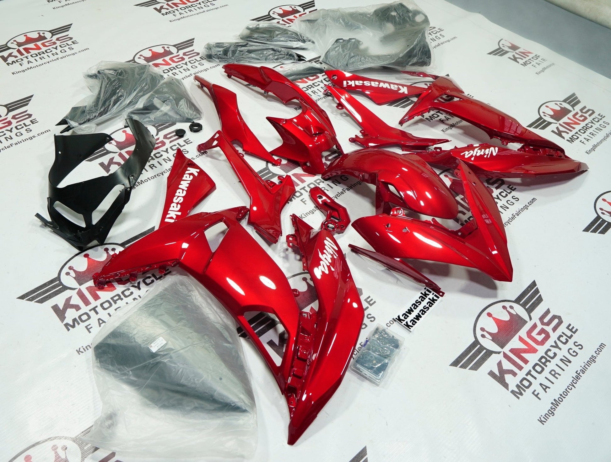 Kawasaki Ninja 650 Fairings (2017-2019) Candy Apple Red, White at KingsMotorcycleFairings.com