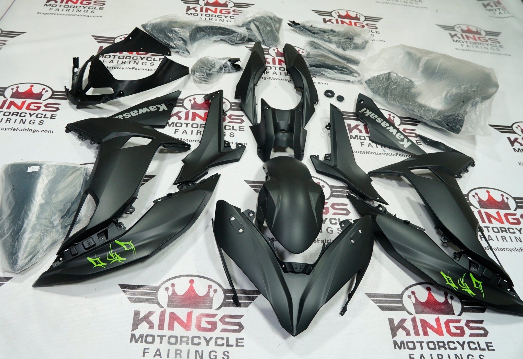 Kawasaki Ninja 650 Fairings (2017-2019) Matte Black, Gray, Green at KingsMotorcycleFairings.com